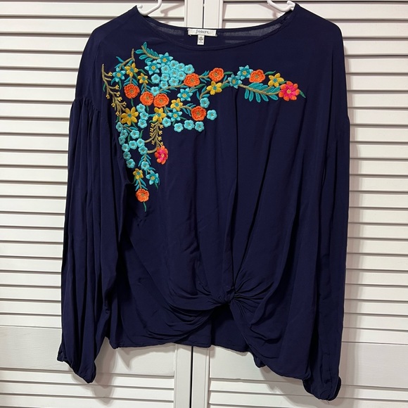 JODIFL Tops - JodiFl Blouse Blue Small Embroidery Floral Rayon Chest 21” Length 24”